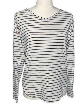 Lululemon Stripe Long Sleeve Top S/M White Navy Red Stitch Scoop Neck